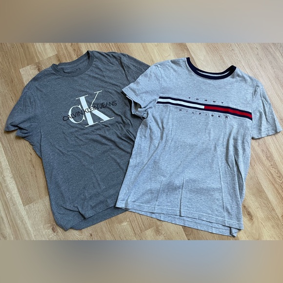 Bundle lot of 2 medium gray tee shirts Calvin Klein Tommy Hilfiger - Picture 1 of 9